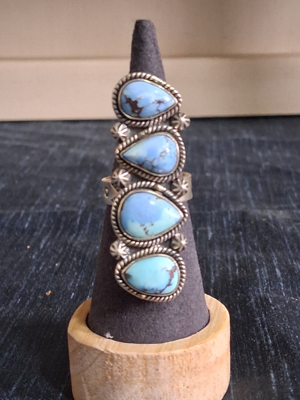 This stunning Sterling Silver Turquoise Teardrop Stack Ring - Blue Ajustable 7+